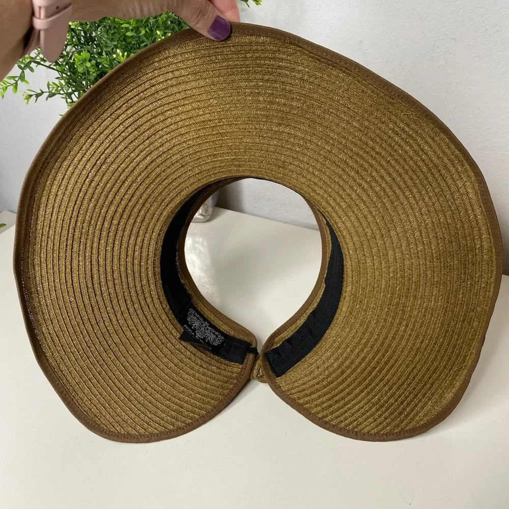 ANGELA &‎ WILLIAM Straw Wide Brim Sun Hat Wide Brim Visor Beach Bow Accent